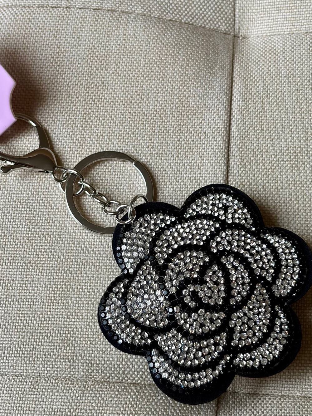Crystal Flower Keychain Charm - Black and Silver